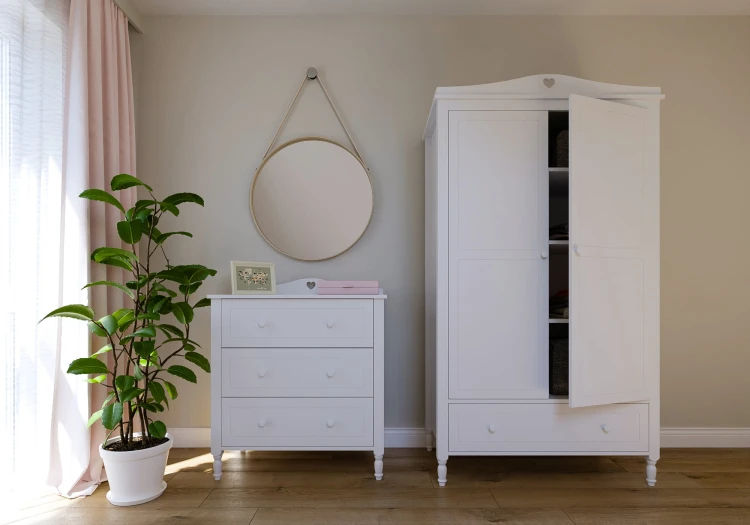 Komplet mebli glamour dla dziewczynki z komodą i szafą