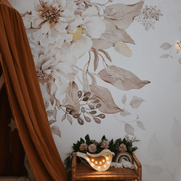 tapeta_kwiaty_boho_naturalny_styl_dziewczynka_pokoj