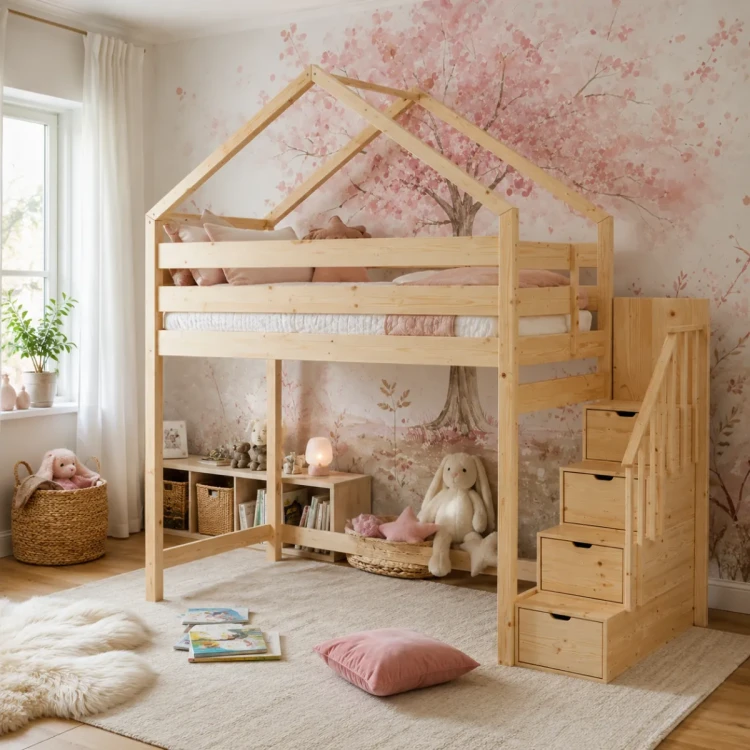 Łóżko antresola domek Olimp House w pokoju dziewczynki