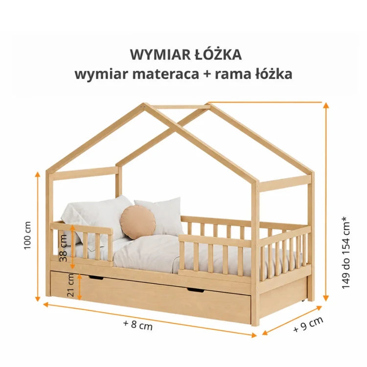 Wymiary łóżka domek TIMO bukowego