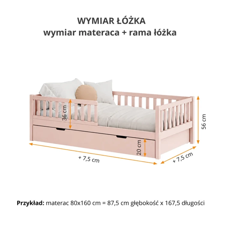 Wymiary łóżka dziecięcego DOLCE różowy