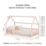Wymiary łóżka Yoco w kolorze jasnoróżowym – rysunek techniczny