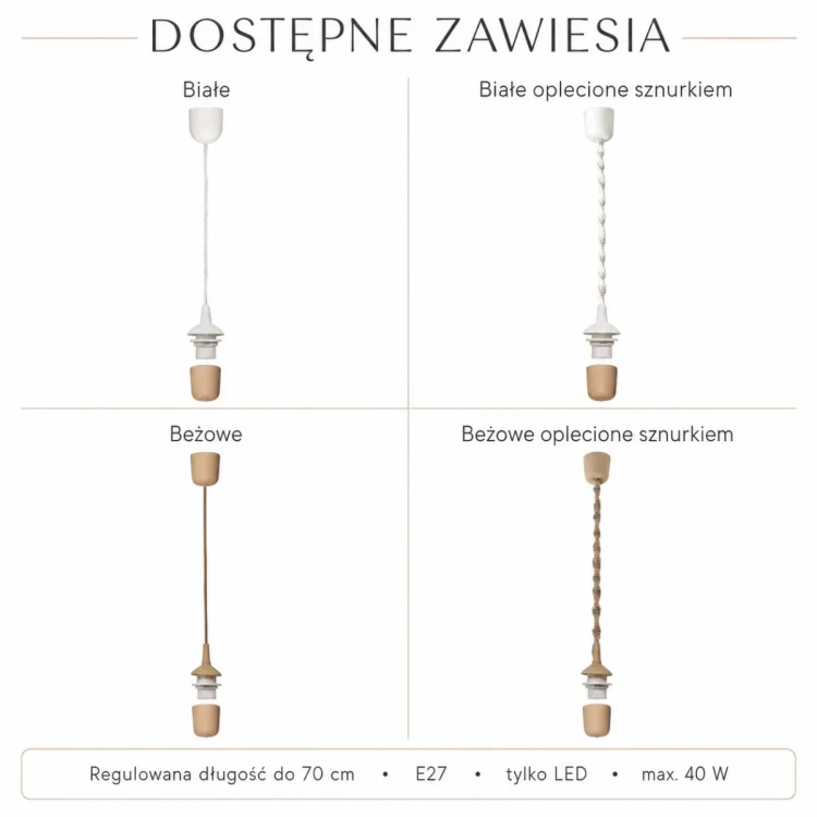 Dostępne warianty zawieszenia lampy Piwonia