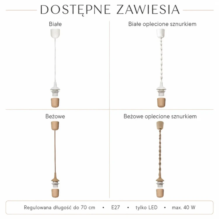 Dostępne warianty zawieszenia lampy Peonia