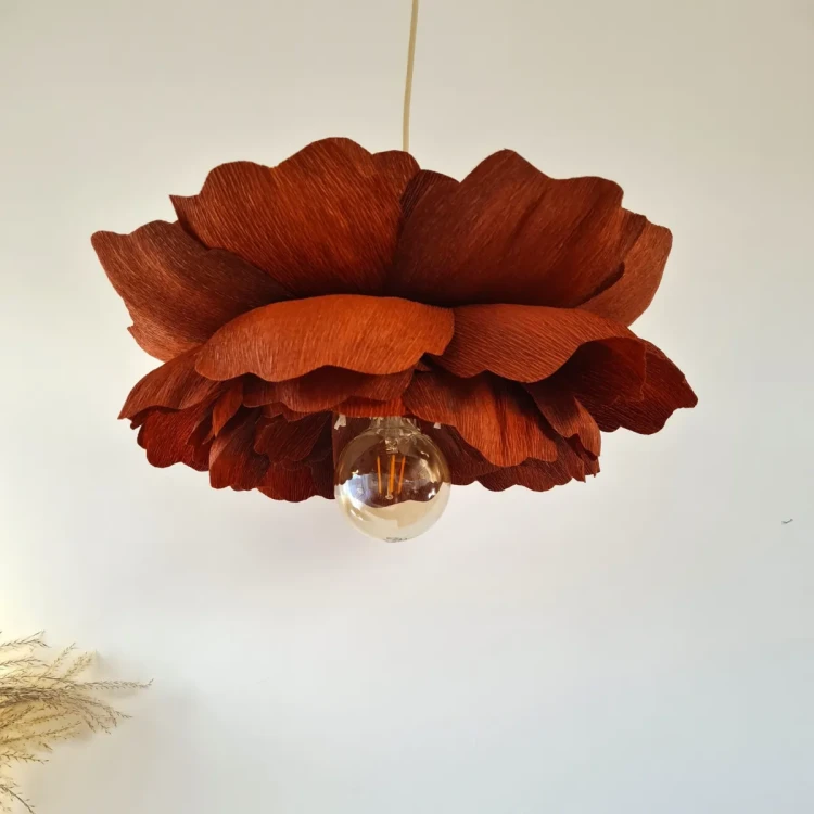Lampa wisząca Peonia terakota z dużym kwiatowym kloszem
