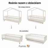 Rosnące łóżko Luno w kolorze szampan – schemat wariantów konstrukcji z litego drewna