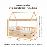 Rysunek z wymiarami łóżka domku Korni