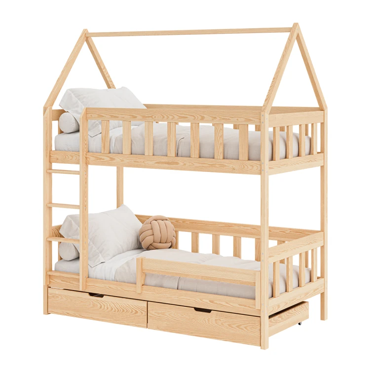 Piętrowe łóżko domek Fumi-Home ze zdejmowaną barierką – widok z boku