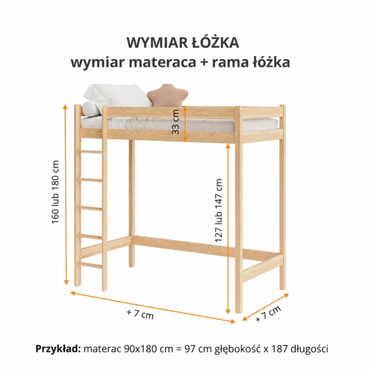 Wymiary łóżka antresoli Town – rysunek techniczny