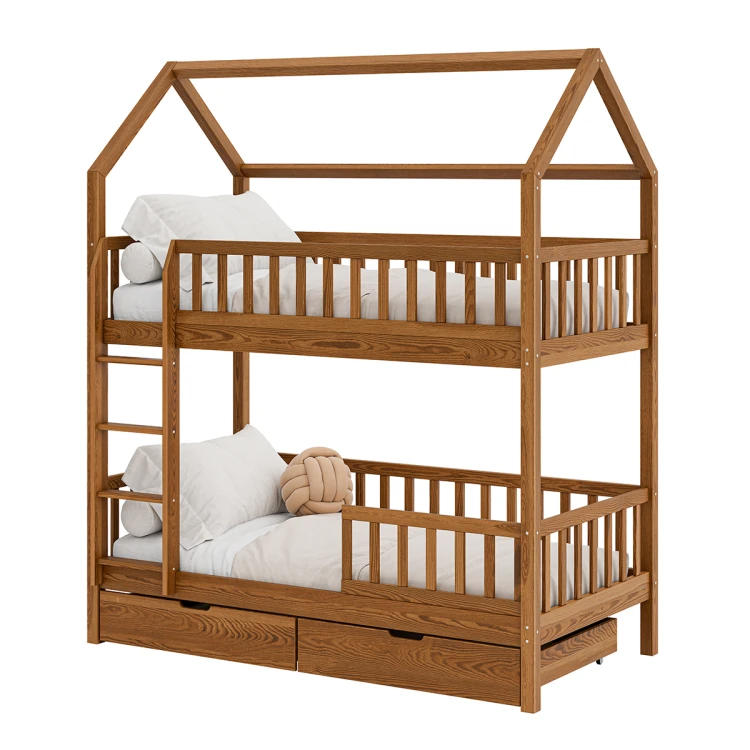 Piętrowe łóżko domek Misi-Home w kolorze vintage – widok z boku