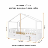 Wymiary białego łóżka domku Miyo – rysunek techniczny