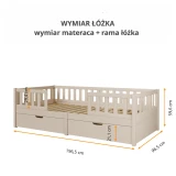 Wymiary kaszmirowego łóżka domku Miyo – rysunek techniczny