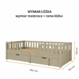 Wymiary szałwiowego łóżka domku Miyo – rysunek techniczny