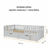 Wymiary jasnoszarego łóżka domku Miyo – rysunek techniczny