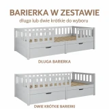 Opcje i warianty jasnoszarego łóżka domku Miyo – rysunek poglądowy