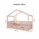 Wymiary różowego łóżka domku Miyo – rysunek techniczny