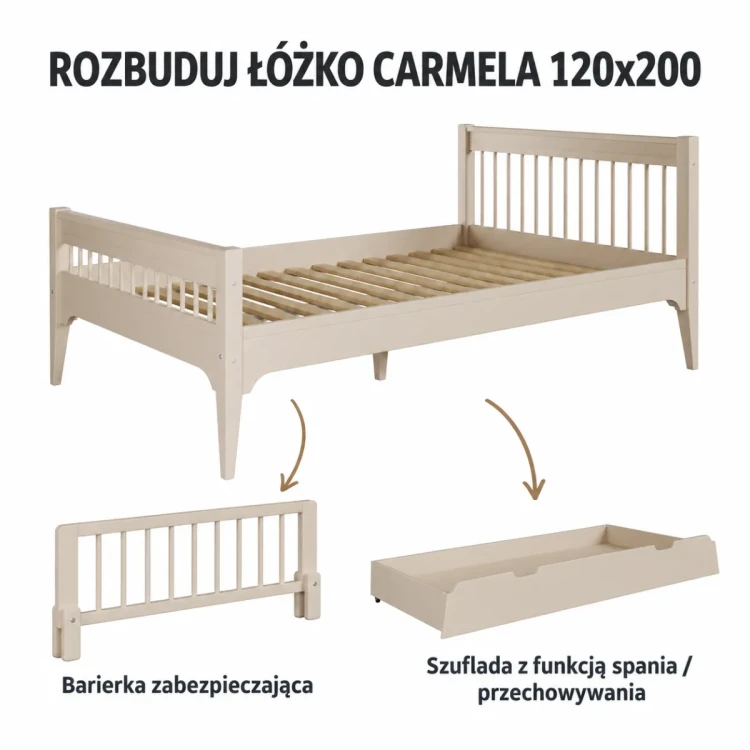 Warianty kaszmirowego łóżka Carmela 120×200 cm – rysunek poglądowy