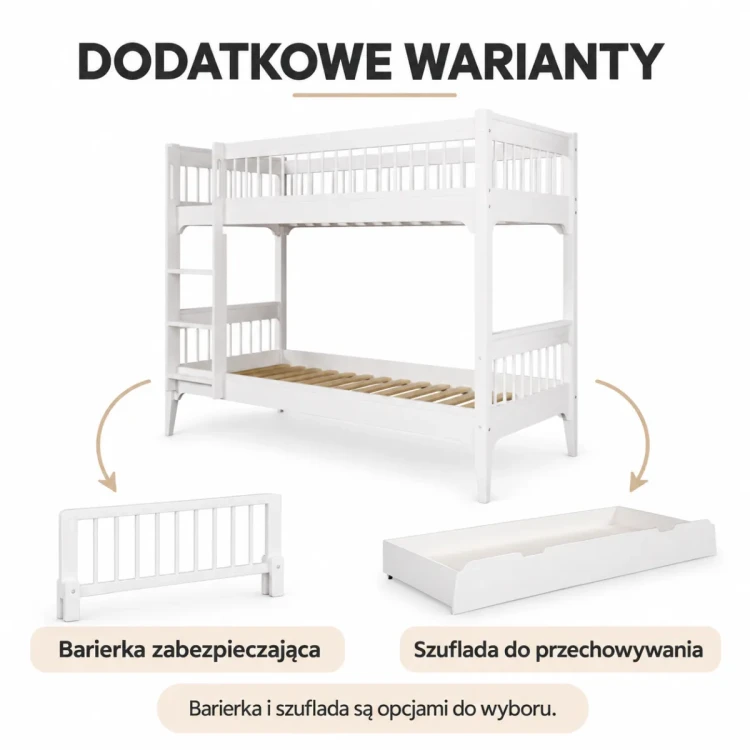 Dodatkowe warianty białego łóżka piętrowego Carmela – rysunek poglądowy
