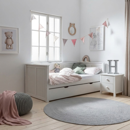Białe łóżko Daybed Collet 90 x 200 cm INMONDO z szufladą w pokoju dziecka