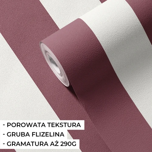 Tapeta bordowa w pasy na flizelinie Pastelowe Love