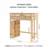 Wymiary łóżka na antresoli MING z regałem