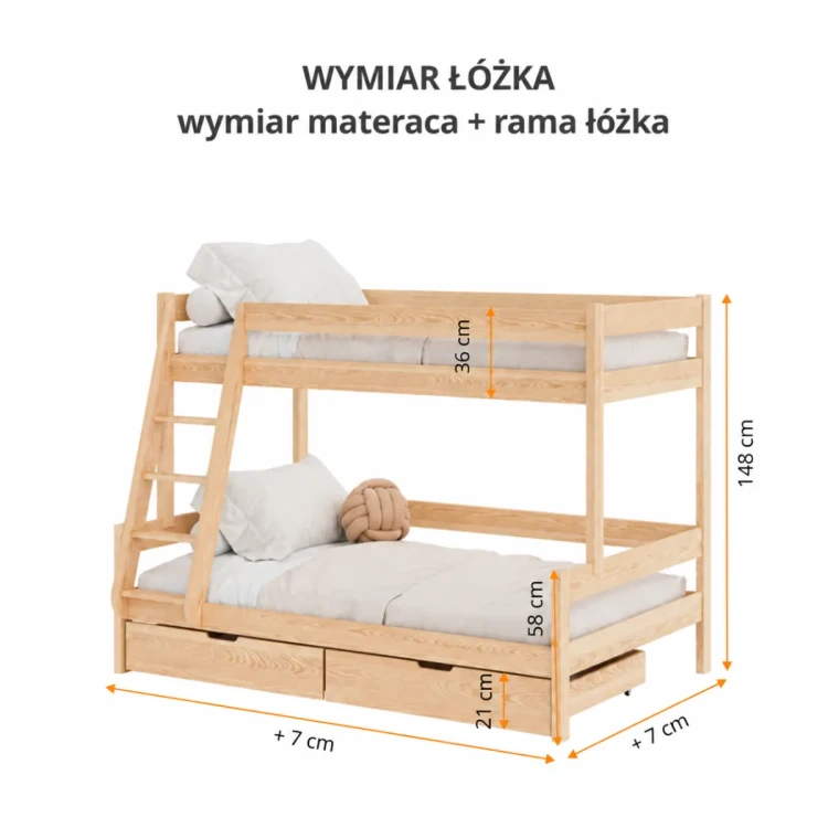 Wymiary łóżka piętrowego 3-osobowego BIG Family