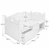 Rysunek techniczny z wymiarami łóżka glamour dla dziewczynki