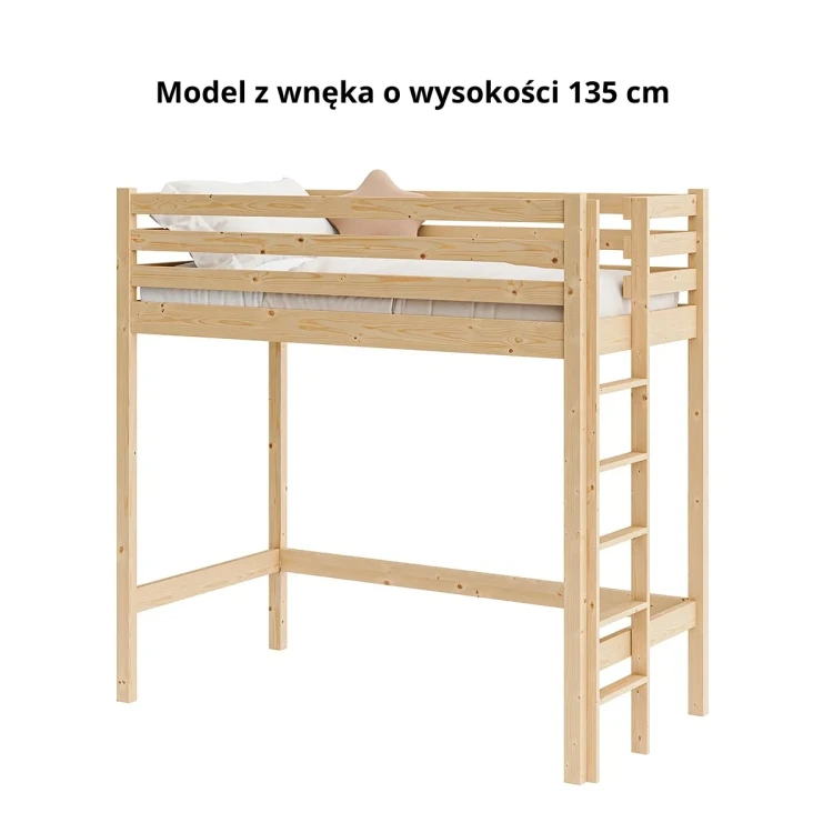 Łóżko na antresoli Berg z drabinką z boku i wnęką 135 cm pod spodem