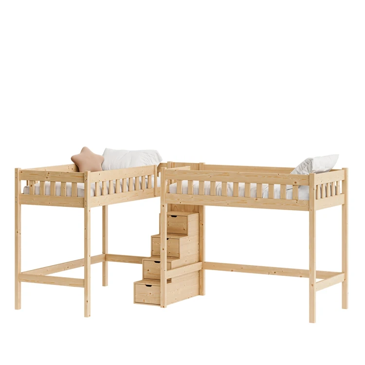 Drewniane łóżko na antresoli Imperial Duo 120 cm — widok z boku wariant 2