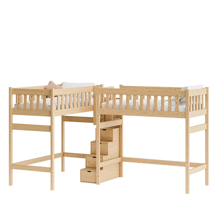 Drewniane łóżko na antresoli Imperial Duo 135 cm — widok z boku