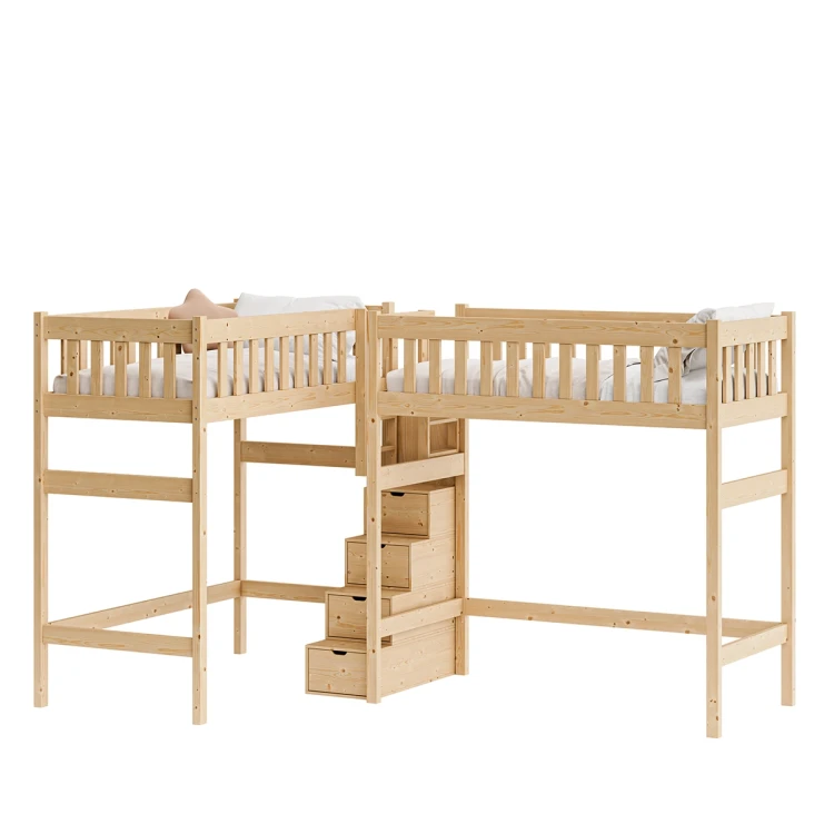 Drewniane łóżko na antresoli Imperial Duo 145 cm — widok z boku