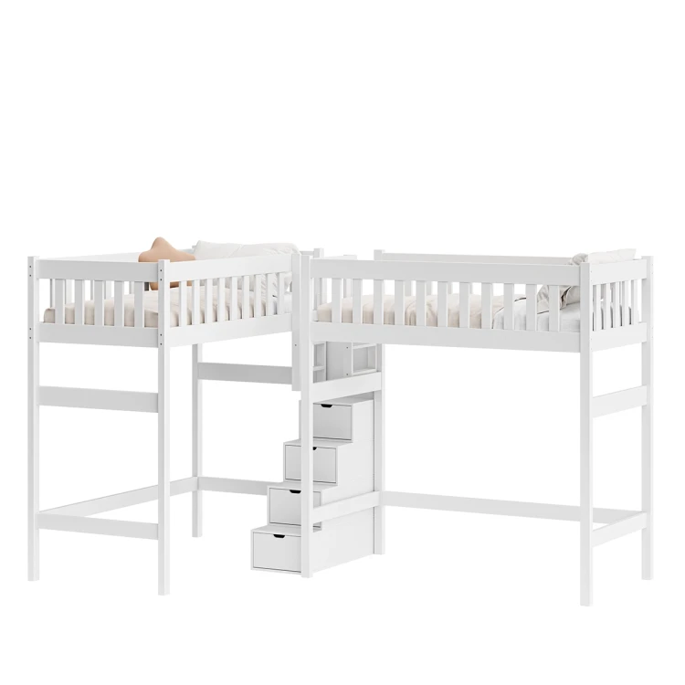 Drewniane łóżko na antresoli Imperial Duo 145 cm — widok z boku wariant 2