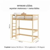 Rysunek techniczny łóżka antresola FLORIS z wymiarami konstrukcji