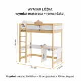 Łóżko antresola VIKO z biurkiem – rysunek techniczny i wymiary
