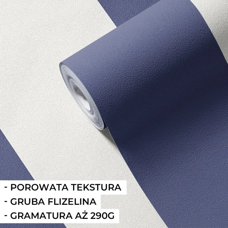 Tapeta w duże pasy granatowe na flizelinie Pastelowe Love