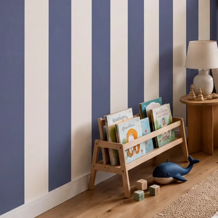 Tapeta w duże granatowe pasy do pokoju dziecięcego