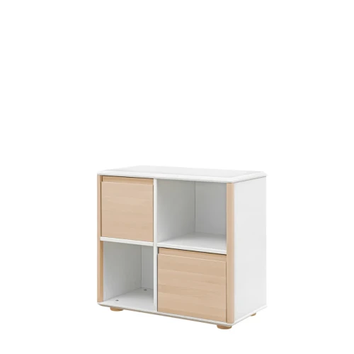Biała szeroka komoda 2D FUNFLEX INMONDO z półkami i drzwiczkami MDF