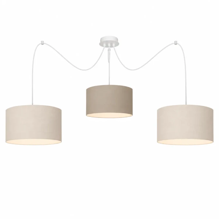 Lampa wisząca pająk z trzema abażurami w kolorach jasny beżowy i ciemny beżowy do pokoju dziecka