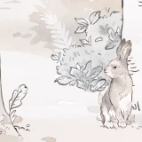 Tapeta z misiami Hello Teddy sepia – detal z zającem