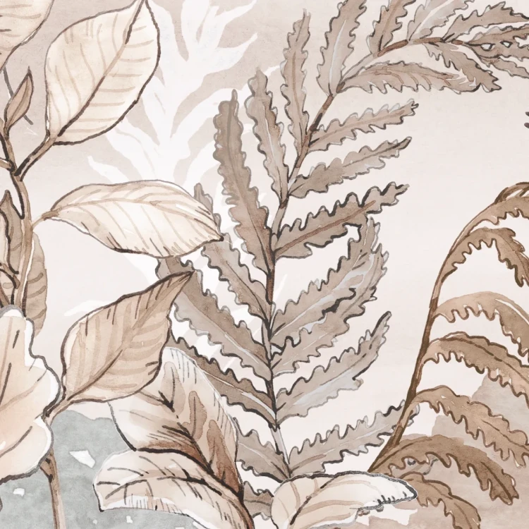 Tapeta z misiami Hello Teddy sepia – detal z paprociami