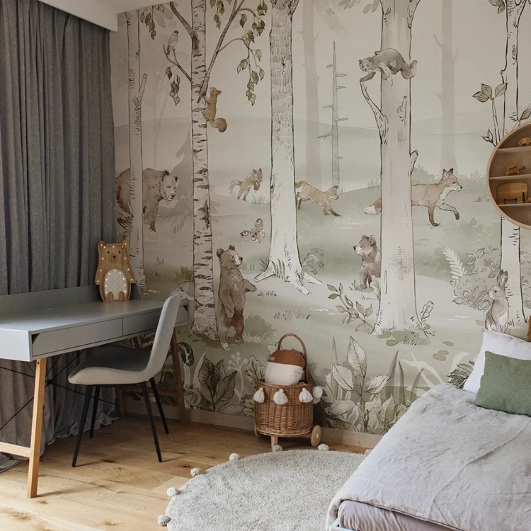 Tapeta z misiami Hello Teddy khaki – aranżacja pokoju dziecka