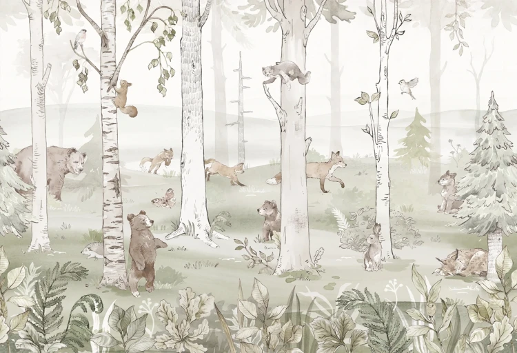 Tapeta z misiami – cały wzór Hello Teddy khaki