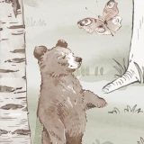 Tapeta z misiami Hello Teddy khaki – detal z misiem i motylem