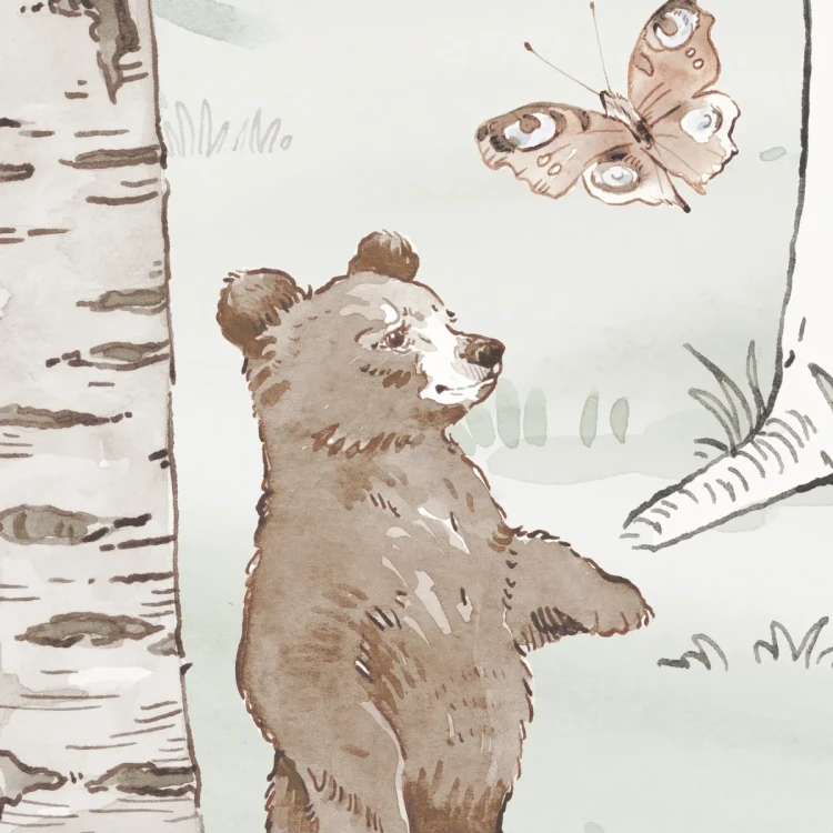 Tapeta z misiami Hello Teddy green – detal z paprociami