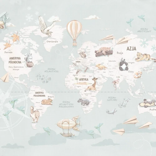 Tapeta Wanderlust Mint – tapeta z mapą świata do pokoju dziecka