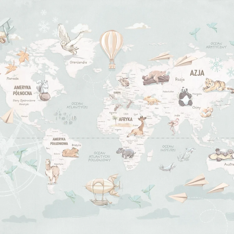 Tapeta Wanderlust Mint – tapeta z mapą świata do pokoju dziecka