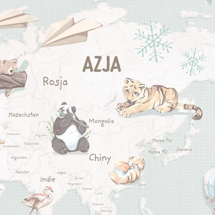 Tapeta z mapą świata Wanderlust Mint – detal z Azją