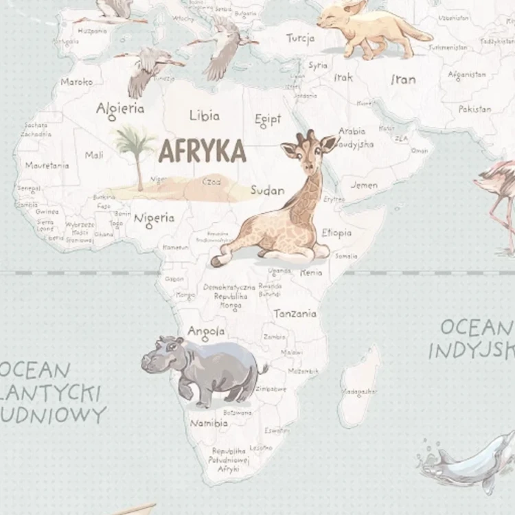 Tapeta z mapą świata Wanderlust Mint – detal z Afryką