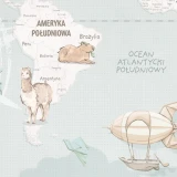 Tapeta z mapą świata Wanderlust Mint – detal z Ameryką Południową