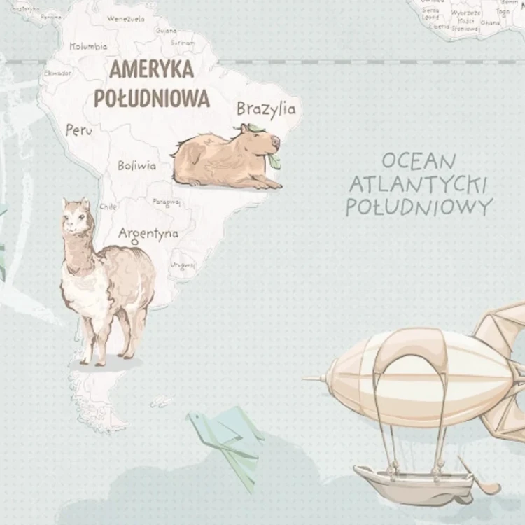Tapeta z mapą świata Wanderlust Mint – detal z Ameryką Południową